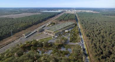 Vue du projet de site de maintenance et de remisage (SMR) ferroviaire de Marcheprime (Gironde)