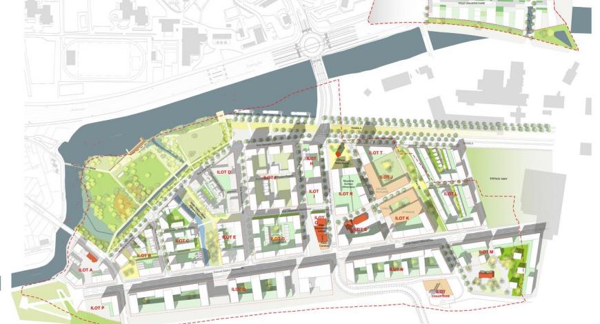 Carte générale du projet de la ZAC Baud-Chardonnet à Rennes.