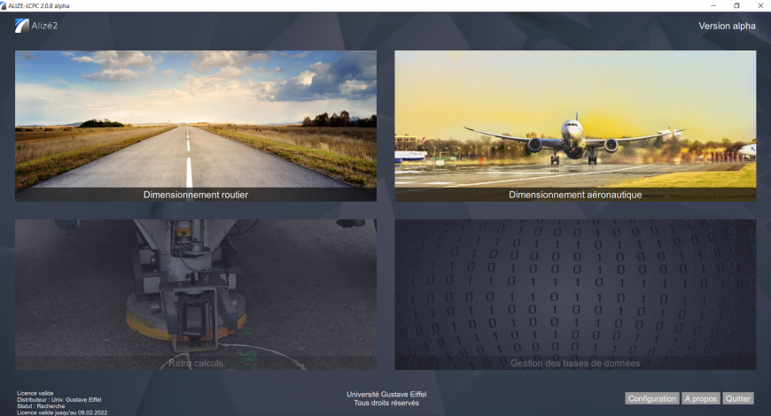 Interface d’accueil du logiciel Alizé2®.