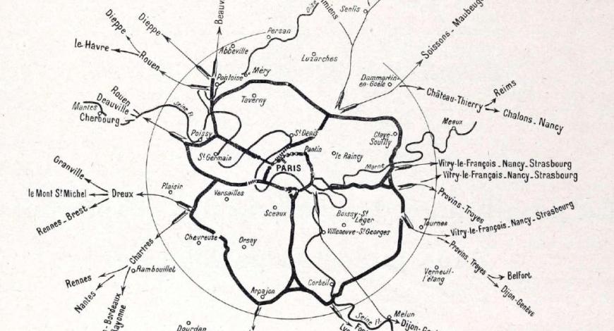 Plan issu de l’article « Le programme de construction d’autoroute dans la région parisienne », RGRA n° 107, novembre 1934
