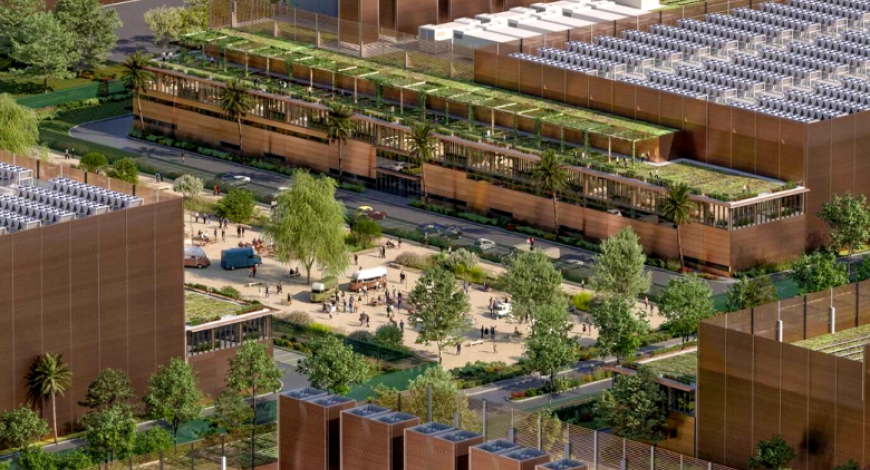 Vue du futur campus dédié à l’intelligence artificielle et aux centres de données à Fouju (Seine-et-Marne)
