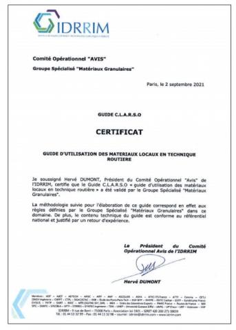 Exemple de certificat délivré par l’Idrrim.