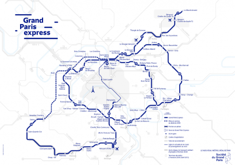 Carte du réseau du Grand Paris Express.