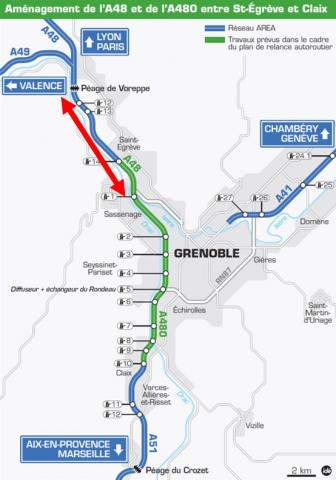 Contexte grenoblois - Localisation des voies réservées AREA existante et projetée sur l’A48.