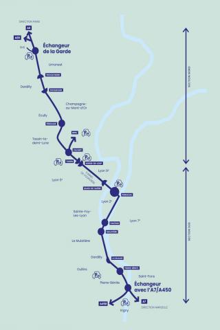 Périmètre du projet de requalification de l’autoroute urbaine A6-A7 en boulevard urbain.