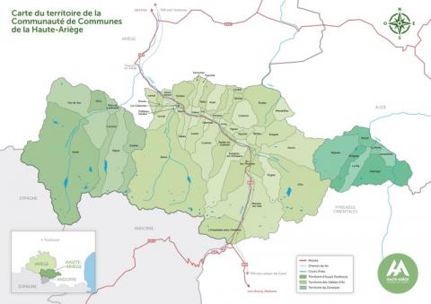 Carte de la communauté de communes de la Haute-Ariège.