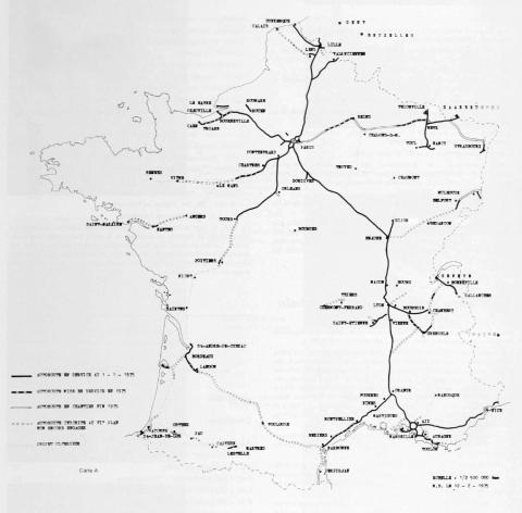 État d’avancement du réseau autoroutier au début de 1975 État d’avancement du réseau autoroutier au début de 1975