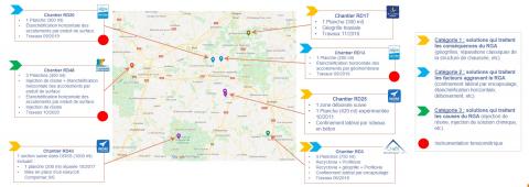 Extrait de la cartographie en ligne des solutions expérimentées dans le cadre du projet ORSS. Extrait de la cartographie en ligne des solutions expérimentées dans le cadre du projet ORSS.