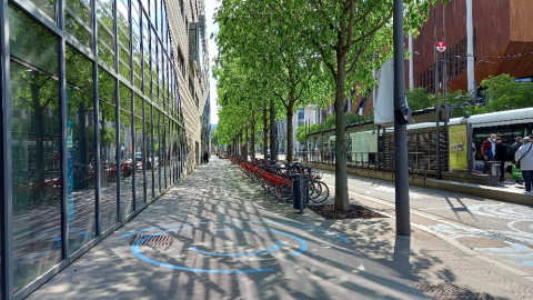 Exemple d’aménagement urbain contribuant à limiter la surchauffe urbaine à Lyon.