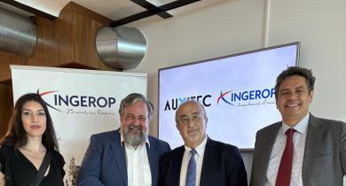 De gauche à droite : Alba Arribas, directrice de la production d’Auxitec, Alvaro Gomez-Rey, directeur des filiales Ingérop T3 et Smart2, Antonio Arribas Torres, directeur général d’Auxitec, et Philippe-André Hanna, directeur d’Ingérop Espagne, directeur d
